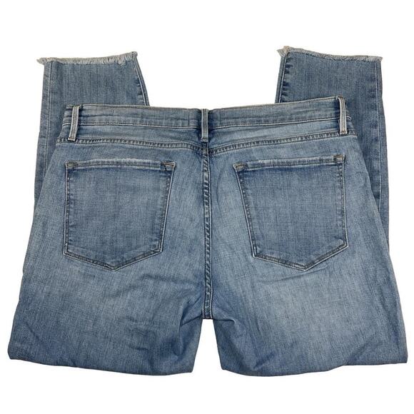 FRAME Denim Le Garçon Crop Jeans Light Wash Distressed Knees Raw Hem Size 30 - Picture 5 of 9